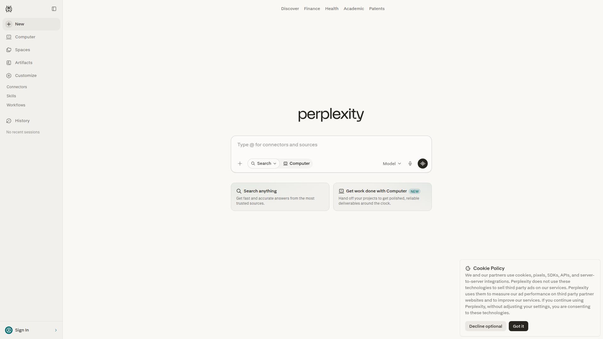 Perplexity website